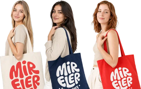 Mireler logolu bez çantalarla üç model